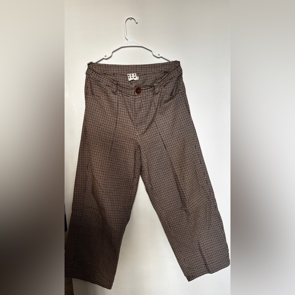 Beaton Linen Pants - Beaton Linen Houndstooth Wide Leg Pants